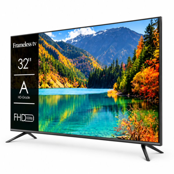 Slim TV with autumn lake display